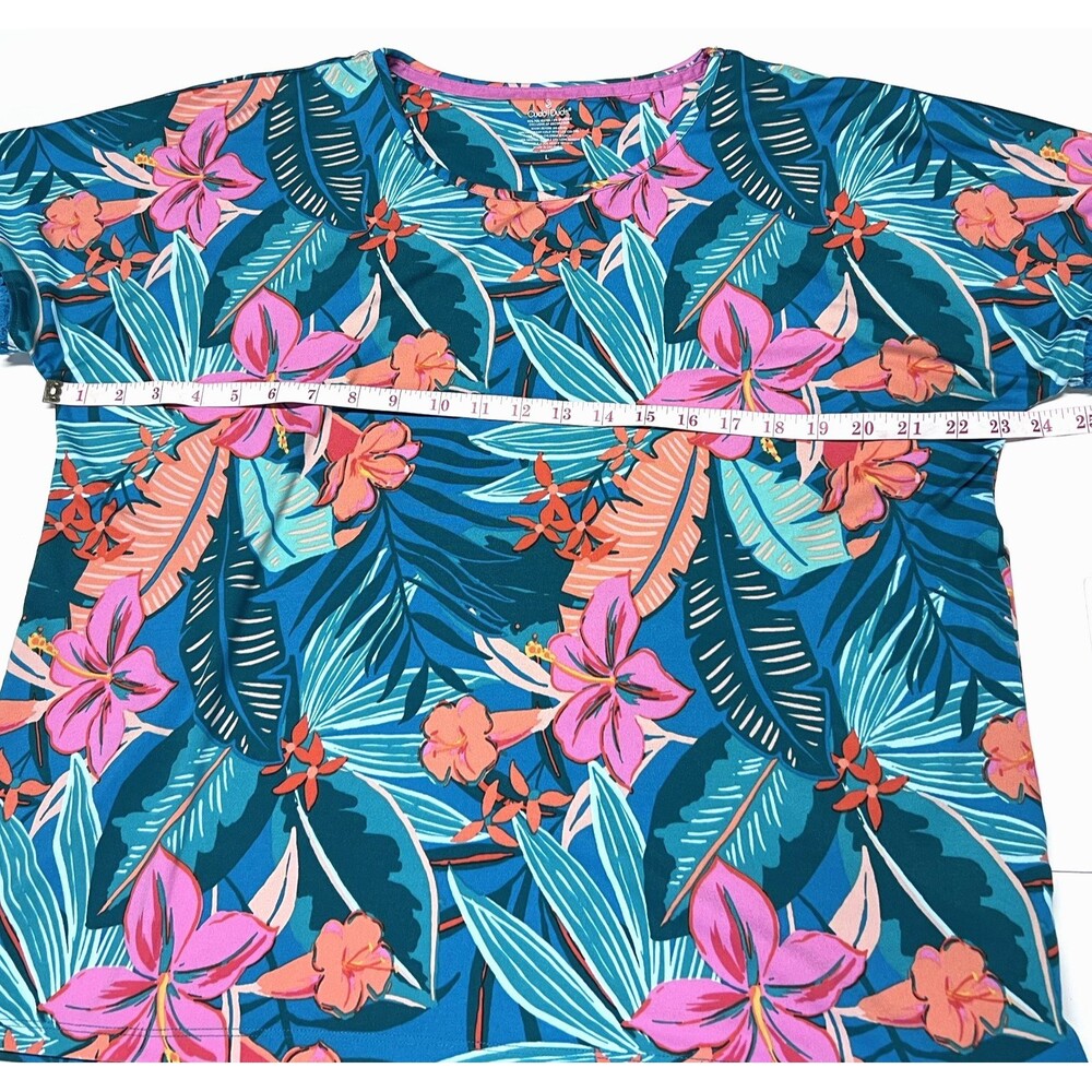 Cuddl Duds Women’s Tropical Floral Lounge Pajama Round Neck Top Tee Size Large - Picture 12 of 16